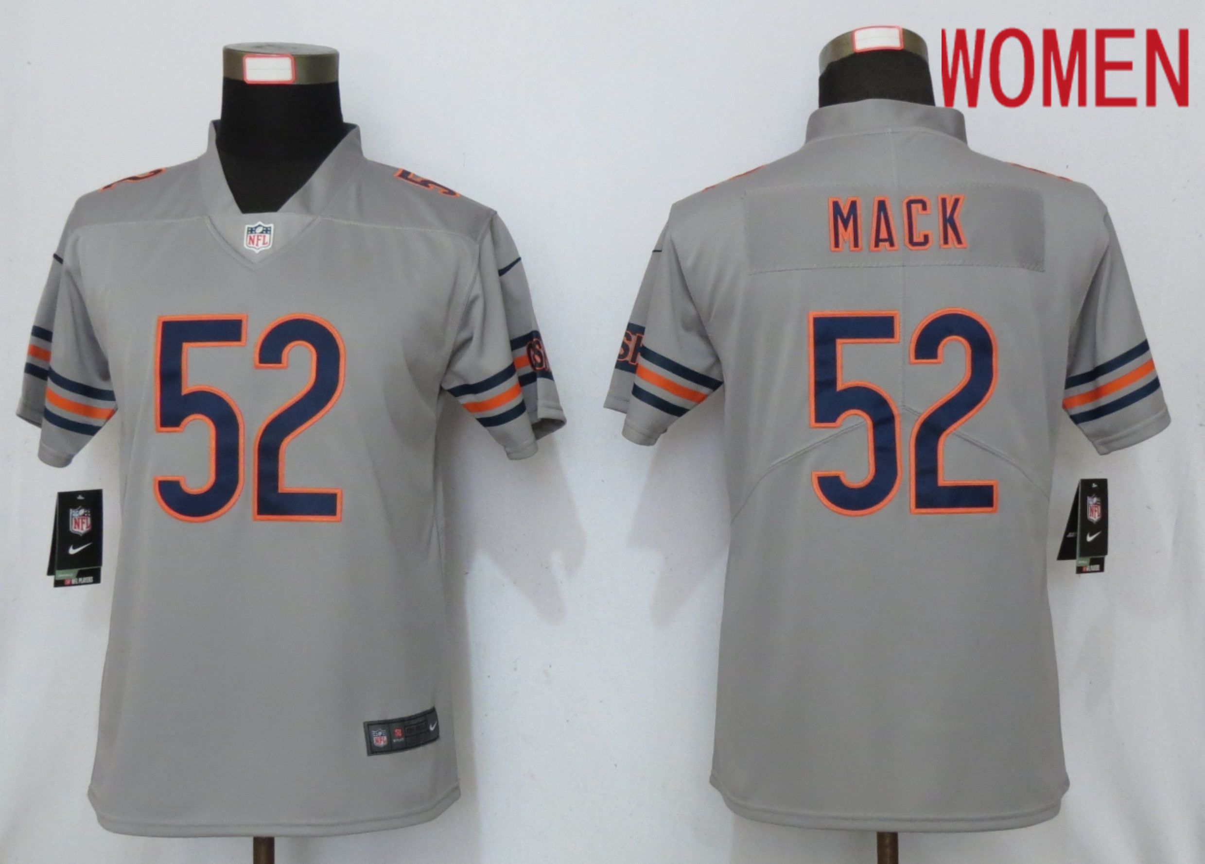 Women Chicago Bears #52 Mack Grey 2019 Vapor Untouchable Nike Silver Inverted Elite Playe NFL Jerseys->women nfl jersey->Women Jersey